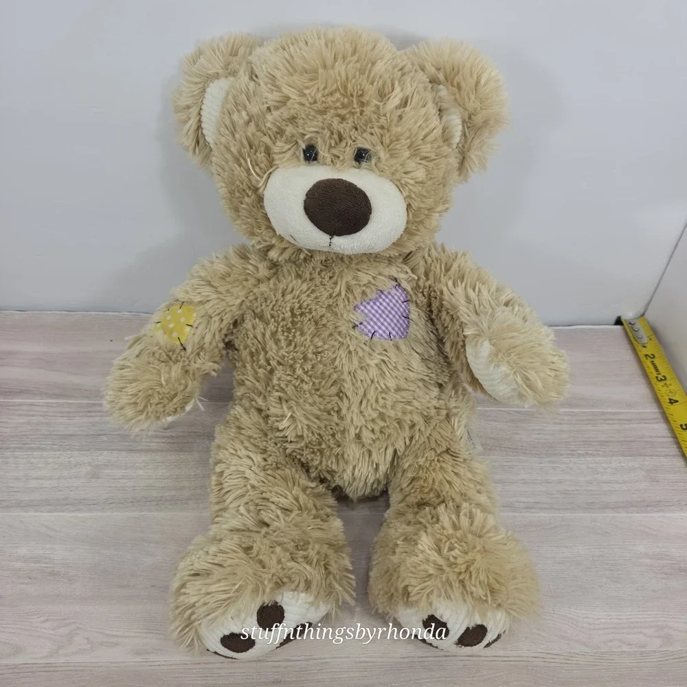 Build-A-Bear Workshop Patchwork Patches Tan Teddy Bear Plush Animal 16